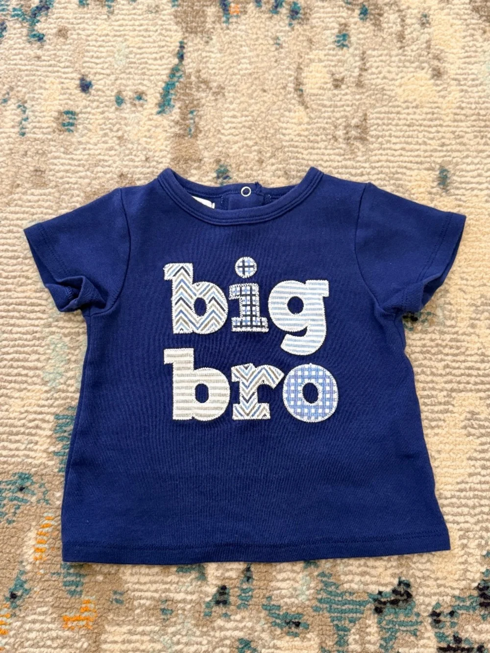 Mud Pie 18M big brother bro navy blue shirt applique stripe sibling new baby